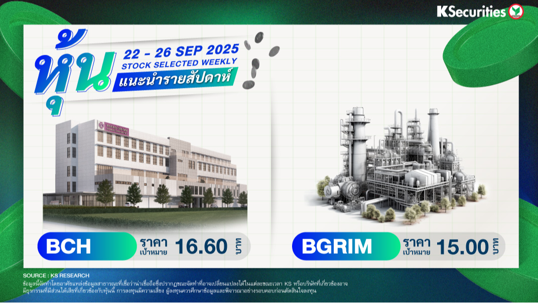 หุ้นแนะนำประจำสัปดาห์ 22 - 26 ก.ย. 2568