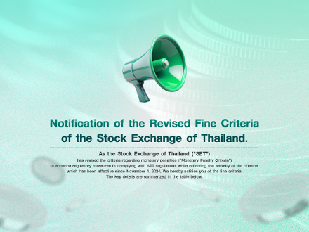 Notification of the Revised Fine Criteria of the Stock Exchange of Thailand