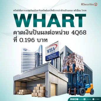 KS : WHART คาดเงินปันผลต่อหน่วย 4Q68 ที่ 0.196 บาท
